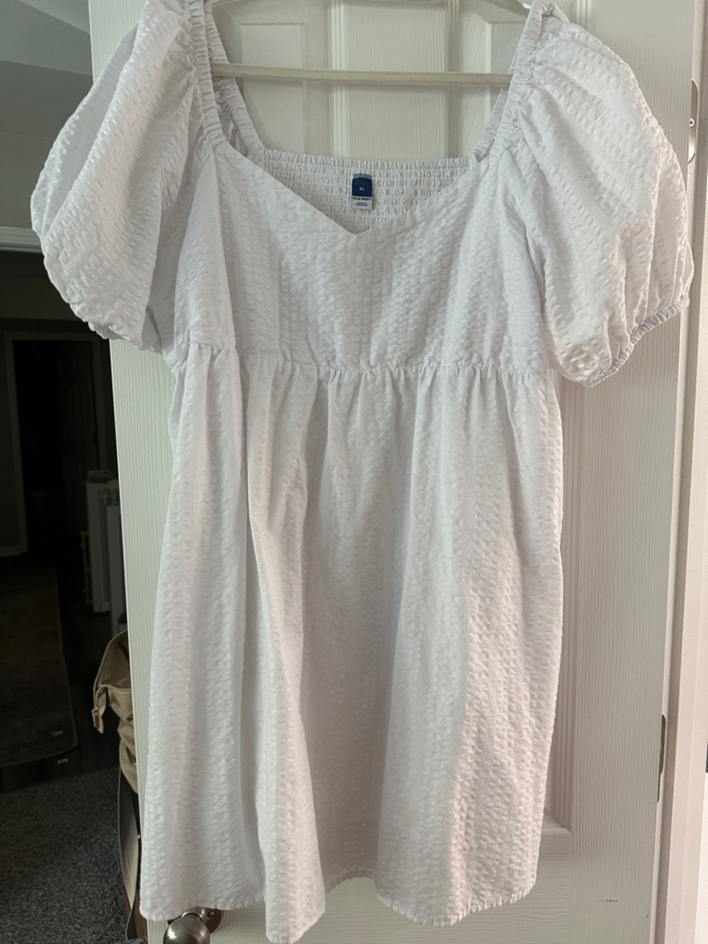 Old Navy White Smocked Yoke V-Neck Dress